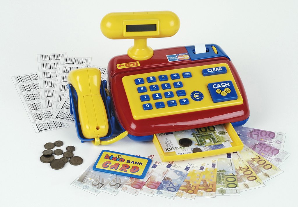 Kinder Spielzeugkasse Kaufladen Spielgeld Registrierkasse Barcode Scanner Waage 